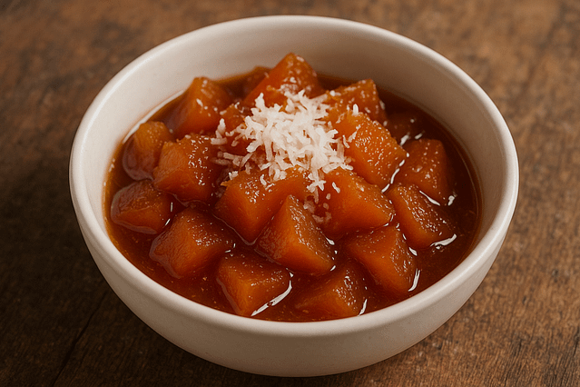 Doce de Abóbora com Coco : Receita Simples e Tradicional 1 Doce de Abobora em Pedacos com Coco Ralado Uma Delicia Barata e Cheia de Memoria